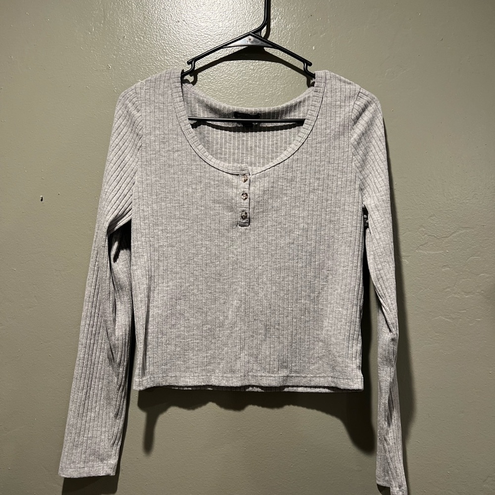 Gray Henley crop top